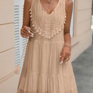 Vestido Borlas y Crochet sin Mangas de Volantes