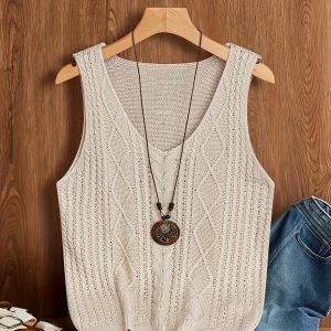 Blusa Tejida Trenza Cuello V