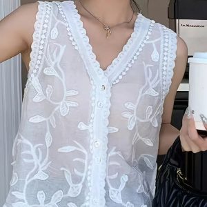 Blusa "Flor de Lino" cuello V