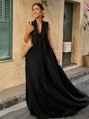 Vestido Aura – largo, sin mangas y con cuello en V